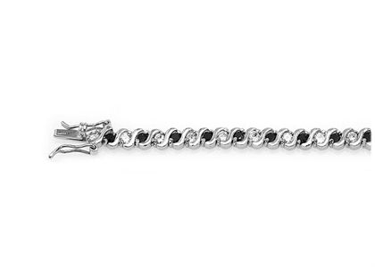 Silver Plated Black and CZ Studded Tennis Bracelet